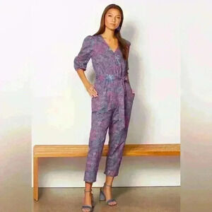 Evereve Floral Paisley Multicolor Jumpsuit Jumper Boho Retro Size Small